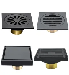 Modern Pure Black Invisible Shower Floor Drain Badrum Balkong Använd mässing Material RAPID DRAINAGE TILE INSERT SQUARE TRAIN9856194