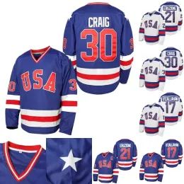 Herren 1980 USA Miracle on Ice Hockey Trikot #17 Jack Ocallahan #21 Mike Eruzione #30 Jim Craig Hockey Trikots S-Xxxl auf Stock Blue White