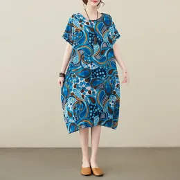 2024 sukienki podasualne National Wind 2024 Summer Retro Femininity Over-the-Kleee Średnia długość bawełniana sukienka Kobieta