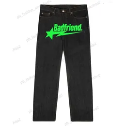 Y2k Jean Hip Hop Badfriend lettre impression Baggy pantalon noir Harajuku mode Punk Rock pantalon large pied Streetwear 209