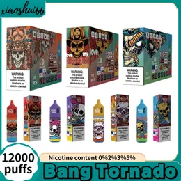 Original Bang Tornado 12000 puffs engångs elektronisk cigarettinmatningssats 12K stor förångare engångsvape Nätverksspole LED -ljus laddningsbart batteri 0% 2% 3% 5%