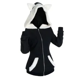 Women Hoodies Long Sleeve Hoodie Sweatshirt anime anime harajuku cosplay cat are faux furs zip up stip uperwear 240109