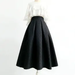 T-Shirt 2022 Fall Winter Woman Haruku Chic Elegant Vintage Goth Black Solid Color High Waist Pleated Midi Skirt Ropa Mujer 5xl Chubby