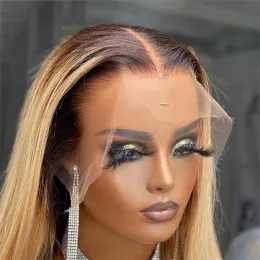 옴브 금발의 스트레이트 레이스 전면 가발 여성 레이스 클로저 가발을위한 인간 머리