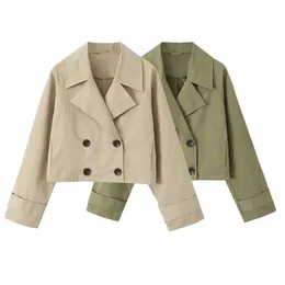 PB ZA Winter Womens Slim Fit Versatile Casual Loose Double breasted Windbreaker Short Jacket Top Coat 240110