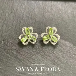 Stud MM Natural Peridot 925 Sterling Silver Stud Earrings For Women Jewelry Gift Simple Peridot Jewelry Green YQ240110