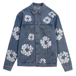 White Flower Men's Jeans Denim Floral Jacket Readymade Foam Flower Co Branded Tears Women Puff Printed Distressed Pullover Embroidery Kapok pi