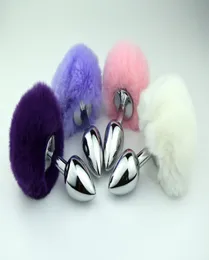 Plug anale in metallo medio in acciaio inossidabile Coda di coniglio sexy Bunny Pompon Coda di volpe Butt Plug Prodotti del sesso unisex Giocattoli del sesso anale1691783