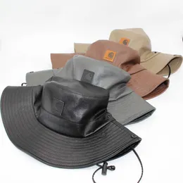 Skórzany zachodni kowboj czapki na świeżym powietrzu Ochrona przeciwsłoneczna Hat Fisherman Hat Stackering Męskie i damskie kapelusz Basin WindProof Autumn and Winter Duże brzegi słoneczne kapelusz