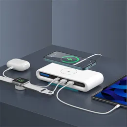 Station de charge sans fil multifonction 15 W 4 en 1 compatible avec iPhone 14 13 12 Apple Watch AirPods Pro Chargeurs rapides rapides pour téléphone portable intelligent