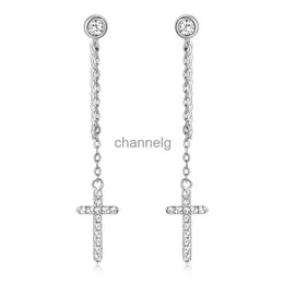 Stud Zfsilver Fashion S925 Silver Moissanite Classic 0,1CT Exquisite Tassel Chain Cross Earring for Women Accessories Jewelry EMO-329 YQ240110