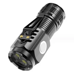 Powerful 3 led Mini Flashlight Multi-function USB Rechargeable 4 lights Mode Flashlights Toches with Magnet Portable Pocket Camping Pen Clip Lamp Lights