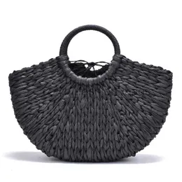 Totes 2023 neue handgemachte Tasche Frauen Pompon Strand Weben Damen Papier Str umwickelt Mond geformtcatlin_fashion_bags