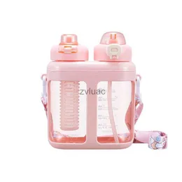 Water Bottle Tasse de paille de 1600 ml avec deux compartiments pour boissons à deux types tasses de sport pour enfants avec sangle de transport bouteilles d'eau mignonnes portables YQ240110