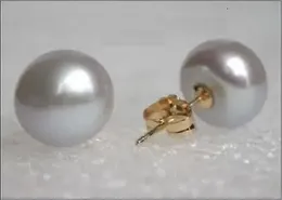 AAA 1011mm Akoya gray stud pearl earrings 14K Yellow GOLD 240109