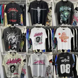 Hellstar T-Shirt Designer-Hemden Grafik-T-Shirt Kleidung Kleidung Hipster gewaschener Stoff Straße Graffiti Schriftzug Foliendruck Vintage Schwarz Locker sitzend Pl 3k6q