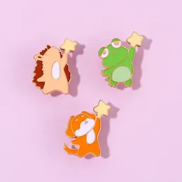 Brooches Wholesale Animals Enamel Pins Custom Cute Catching Star Dog Frog Hedgehog Creative Badges Lapel Backpack Jewelry Gifts
