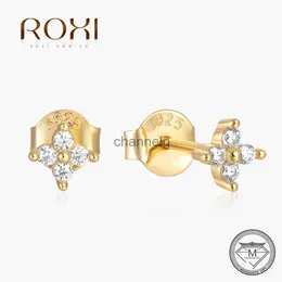 Stud Roxi 925 Sterling Gümüş Kulak Piercing Çiçek şeklindeki pençe seti Moissanite Diamond Classic Küpe Kadınlar için D Renk Takıları YQ240110