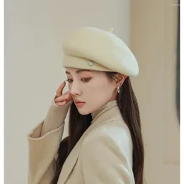 Basker ull basker hatt solid färg fransk konstnär mössa för kvinnor flickor fashionabla vinter mode dam