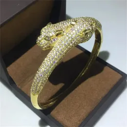 14K Gold Leopard Head Micro Pave Lab Diamond Bangle Party Engagement Bangles Armband för kvinnor Män Bröllopsåtkomst