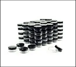 Kozmetik kaplar Siyah kapaklı örnek kavanozlar plastik makyaj bpa pot 3g 5g 10g 15g 20 gram damla teslimat 2021 paketleme kutuları offi1295683