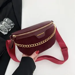 Vintage Solid Color Chain Fanny Packs for Women Simple Design Midjeväska Kvinnlig stilig midjepaket damer crossbody bröstväska 240109