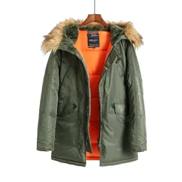 N-3B inverno alaska casaco masculino capuz de pele fino ajuste grosso parka acolchoado jaqueta militar para tempo frio 240109