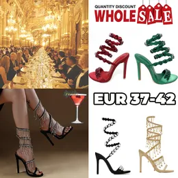 Designer Heels Sandali decorati con cristalli Party Party in pelle Tacchi a spillo alti Scarpe da sera da donna con tacco Designers Scarpe alla caviglia calzature