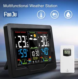 Fanju 디지털 실외 온도계 히그로 미터 알람 시계 홈 홈 기상 스테이션 무선 센서 캘린더 안락 테이블 데스크 시계 218032709