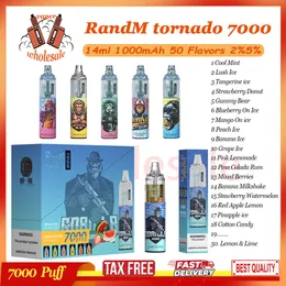 100% Original RandM Tornado 7000 Puff Descartável Vape Pen Mesh Bobina 1000mAh Recarregável 14ml Pod Pré-preenchido 2% 5% Dispositivo Vaporizador de Nível 7k Puffs E Cigarro 50 Sabores