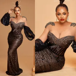 Vestidos de noite preta sexy elegantes mangas compridas pescoço sereia de laca de renda de laca para nigeria arábica africana Nigéria Black Women Dress Second Reception Dress AM363