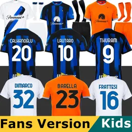 Frattesi 23 24 Thuram Lautaro inters Milans Soccer Jerseys Dimarco Correa Dzeko Barella Skriniar 2023 2024 Brozovic Home Away Football Shirt Men Kids Kit