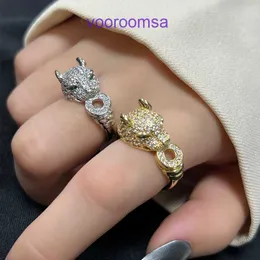 Carter Classic Designer Rings for Men and Women New Korean New New Micro Micro Full Diamond Ring Leopard Head Girls Light Luxur with Original Box