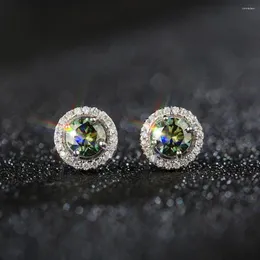 Stud Earrings BOEYCJR S925 Round 0.5/1ct Green Moissanite VVS1 Fine Jewelry Diamond Earring For Women