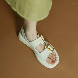Plattform läder kvinnor sandaler kvinna 2024 spänne ins skor modeparty daglig kvinnlig metallknapp skorstorlek40 575