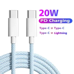 빠른 충전 유형 -C 케이블 PD 20W USB C에서 USB C에서 iPhone 15 Pro Max 충전 1m 1.5m 2m 케이블 용 Nylon Braided Data Cable