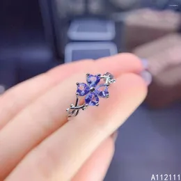 Cluster Rings Fine Jewelry 925 Sterling Silver Inset With Natural Gemstone Women's Classic Exquisite Flower Tanzanite Ring Support D