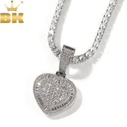 Visa Bling King Baguettecz Heart Pendant Halsband Iced Out Shiny Cubic Zirconia Hihop Jewelry for Girls Women Gift