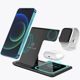 15W 3 in 1 Wireless Charging Charger Station Compatible Foldable for iPhone 14 13 12 11 Apple Watch AirPods Pro Qi Fast Quick Chargers for Cell Smart Mobile Phone Retail
