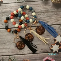 Silikonperlen Schlüsselanhänger Monogramm Holz Blanko Holzscheibe Armband Quaste Armband Geschenk für Sie Schlüsselring