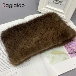 Natural Mink Fur Neck Warmer Elastic Women Winter Warm Headband Female Genuine Mink Fur Ring Scarf 240110