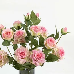 Dekorative Blumen, 5 Stück, künstliche 5-Kopf-Rosen aus Seide für Hochzeit, Hintergrund-Layout, gefälschte Home-Party-Dekoration, Blumenarrangement