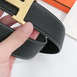 38 MM belt leather belt double sided calfskin make titanium steel gold plated brushed process belt buckle T0P official replica 5A European size 002B