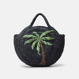 Totes Fashion Coconut Tree Pattern Str Borse da donna Borse a mano tessute con buccia di mais rotonda Borsa da spiaggia estiva fatta a mano Borse grandi totestylishyslbags