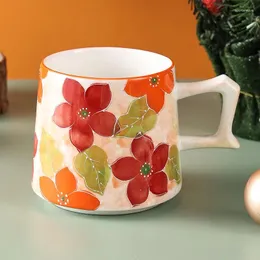 Kupalar yaratıcı kabartmalı çiçekler seramik kahve fincan karikatür sevimli kupa çift hediye kahvaltı yulaf sütü ofis çay fincanı ev dekorasyon