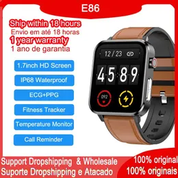 Apparaten Origineel E86 Smart Sporthorloge 1,7 inch HD-scherm IP68 Waterdicht ECG PPG Fitness Tracker Temperatuurmonitor Smartwatch Telefoon