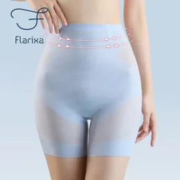 Flarixa Pantaloncini di sicurezza in seta di ghiaccio ultra sottile da donna Mutandine modellanti a vita alta Senza cuciture Intimo dimagrante Pantaloni pancia Body Shaper 240109