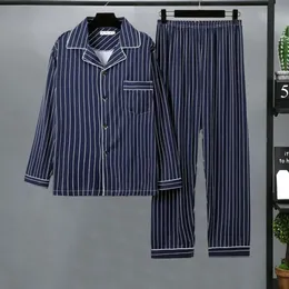Erkek Termal Pijama Setleri Düğmeleri ile Sıradan Uzun Kollu Uzun Pantolon Ev Giysesi Kış Sonbahar Damalı Desen Sleepwear 240110