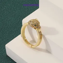 Carter Popular Luxury Designer Rings Copper Micro Inlaidジルコン動物ヒョウヘッドリングは、オリジナルの箱を誇張した女性のための調整可能な開口部