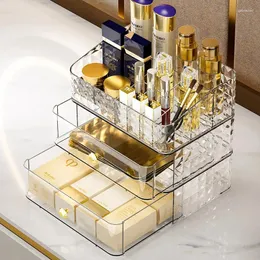 Förvaringslådor Transparent Makeup Organizer Box Acrylic Cosmetic Jewelry Lipstick Brush Holder Stora kapacitet Skincare Earring Watch Home Rack